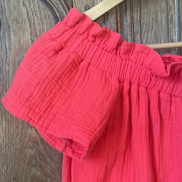 Amadi Anthropologie Maella Off-The-Shoulder Gauze Dress Coral 100% Cotton - Picture 7 of 11